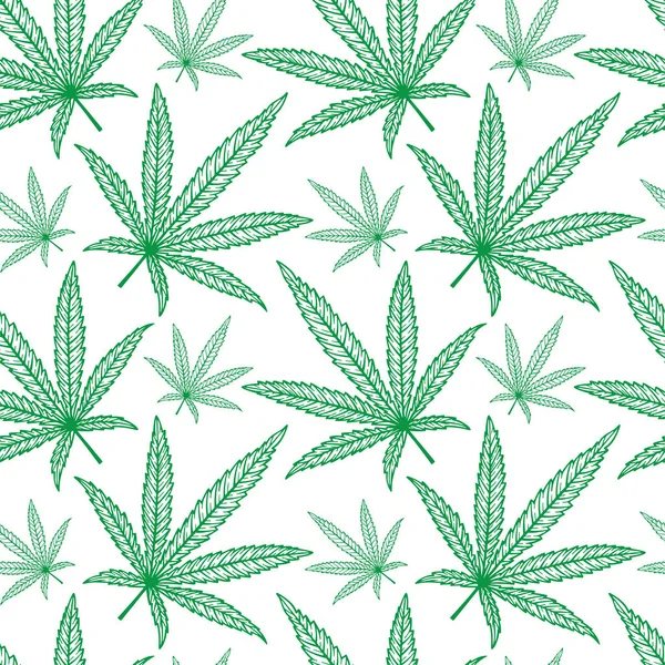 Hand Drawn Cannabis Leaves Seamless Background Hemp Leaves Endless Pattern — Stock Vector