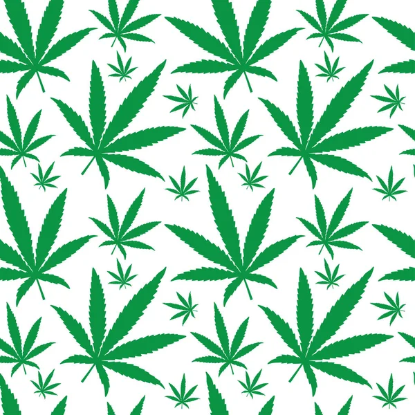 Hand Drawn Cannabis Leaves Seamless Background Hemp Leaves Endless Pattern — Stock Vector