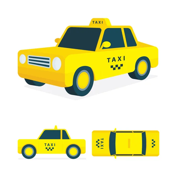 Taxi Isometriska Taxi Vektor Illustrationer Samling Låg Poly Taxi Bil — Stock vektor