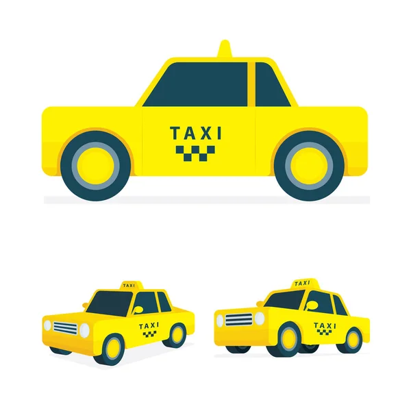 タクシーだ アイソメトリックタクシーベクトルイラスト集 低ポリタクシー車のグラフィック シンプルな描画車の上 側とフロントビュー 集合の一部 — ストックベクタ