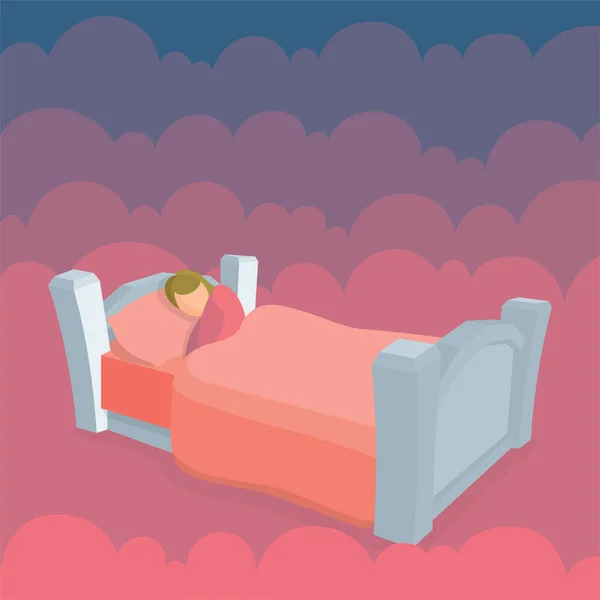 Спящая Женщина Постели Облаками Заднем Плане Женщина Мирно Отдыхает Своем — стоковый вектор