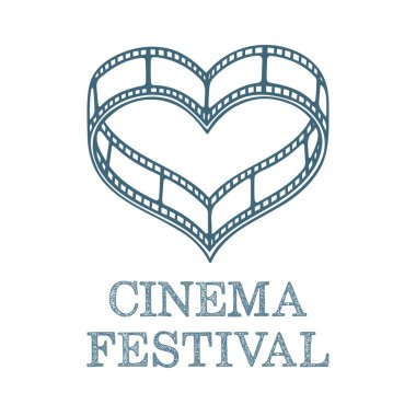 Hart biçimli film makarası. Klasik film makarası çizimi. Sinema aşkı konsepti. Kümenin bir parçası.