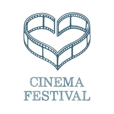 Hart biçimli film makarası. Klasik film makarası çizimi. Sinema aşkı konsepti. Kümenin bir parçası.