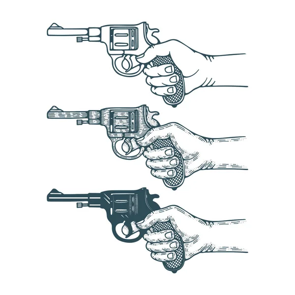 Mano Con Pistola Revólver Vintage Mano Diferentes Estilos Dibujo Mano — Archivo Imágenes Vectoriales