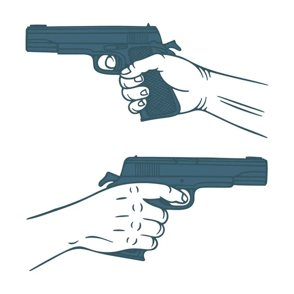 Mano Con Pistola Vista Frontal Trasera Pistola Mano Ilustraciones Vectoriales — Archivo Imágenes Vectoriales