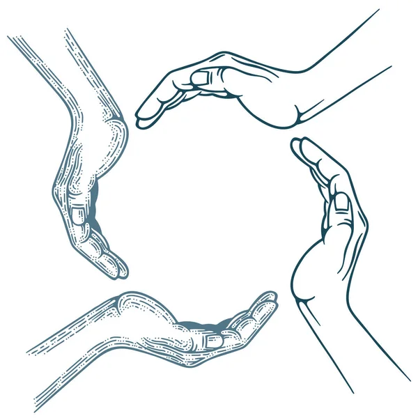 手心雕刻风格矢量插图 保护与关怀概念隐喻图解 成套服务的一部分 — 图库矢量图片