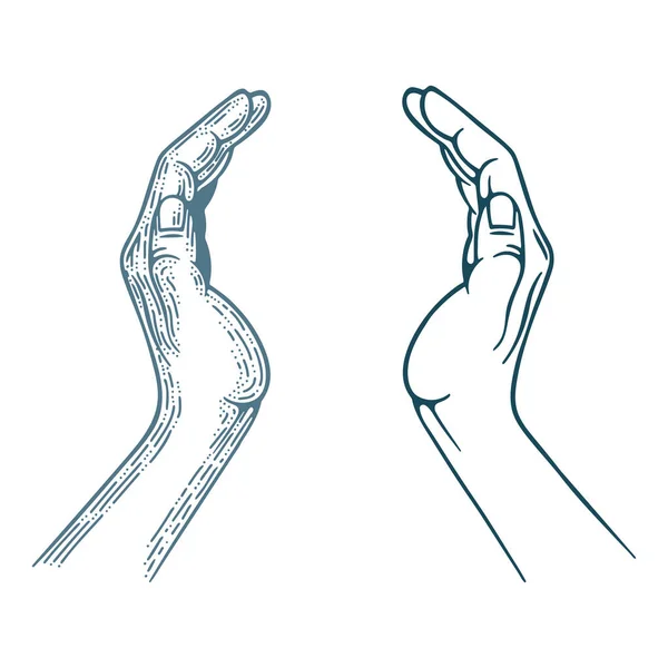 手心雕刻风格矢量插图 保护与关怀概念隐喻图解 成套服务的一部分 — 图库矢量图片