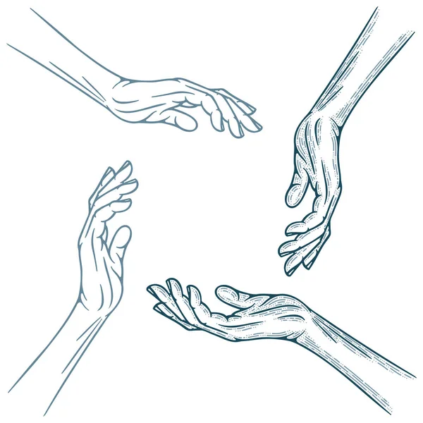 手心雕刻风格矢量插图 保护与关怀概念隐喻图解 成套服务的一部分 — 图库矢量图片