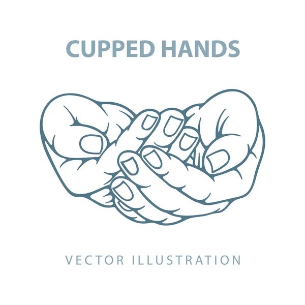 Upped Hands Hands Cupped Together Sketch Drawing Vector Illustration Charity — Stock Vector