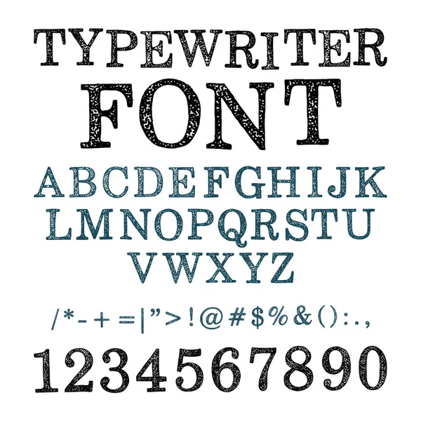 Шрифт Друкарської Машинки Друковані Старовинні Літери Цифри Символи Частина Набору — стоковий вектор
