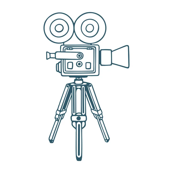 映画カメラ レトロな映画カメラと三脚のアウトラインベクトルイラスト 集合の一部 — ストックベクタ