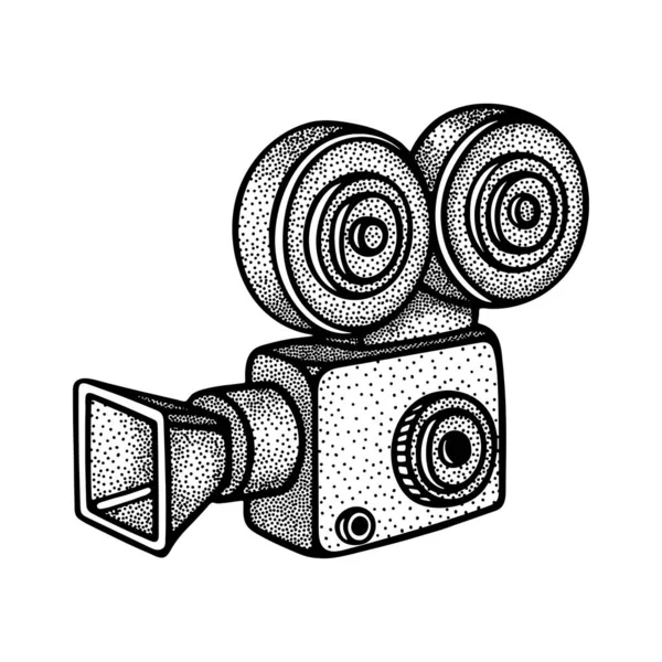 Mozi Kamera Gravírozás Stílus Vintage Film Kamera Vektor Illusztráció Készlet — Stock Vector