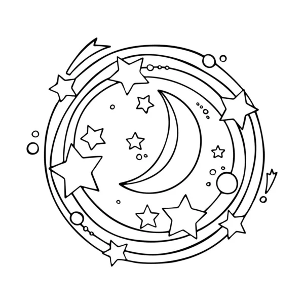 Lua Estrelas Céu Noturno Desenhado Mão Ilustração Vetorial Esboço Parte — Vetor de Stock