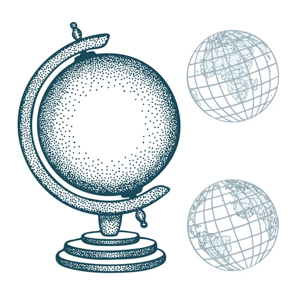 Globe Vintage Globe Dessin Main Collection Illustrations Vectorielles Partie Ensemble — Image vectorielle