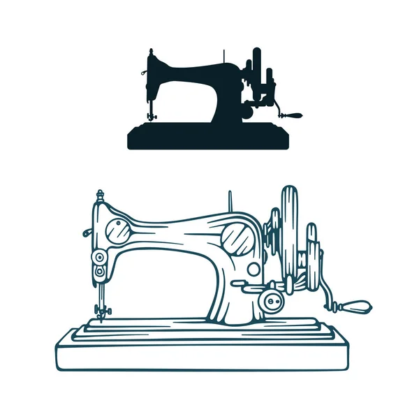 Antika Dikiş Makinesi Eski Dikiş Makinesi Vektör Çizimi Kümenin Bir — Stok Vektör