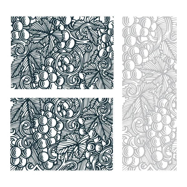 포도와 포도나무 삽화를 그렸습니다 스타일은 배경을 가지고 세트의 — 스톡 벡터