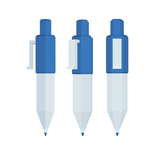 Kugelschreiber Isometrische Cartoon Stifte Vektor Illustrationen Sammlung Stifte Verschiedenen Blickwinkeln — Stockvektor