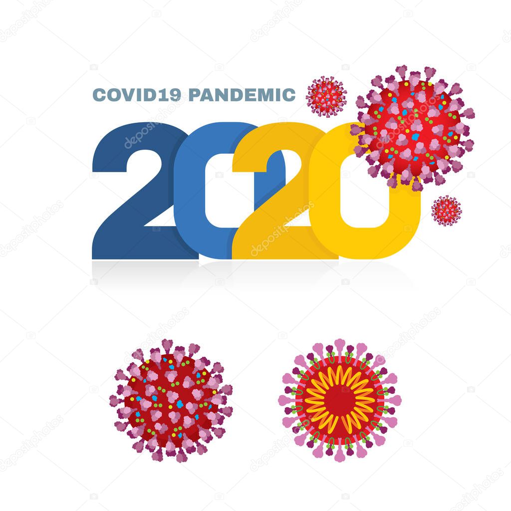 2020 Covid 19 pandemic banner.  Corona virus isometric vector illustration. Part of set. 