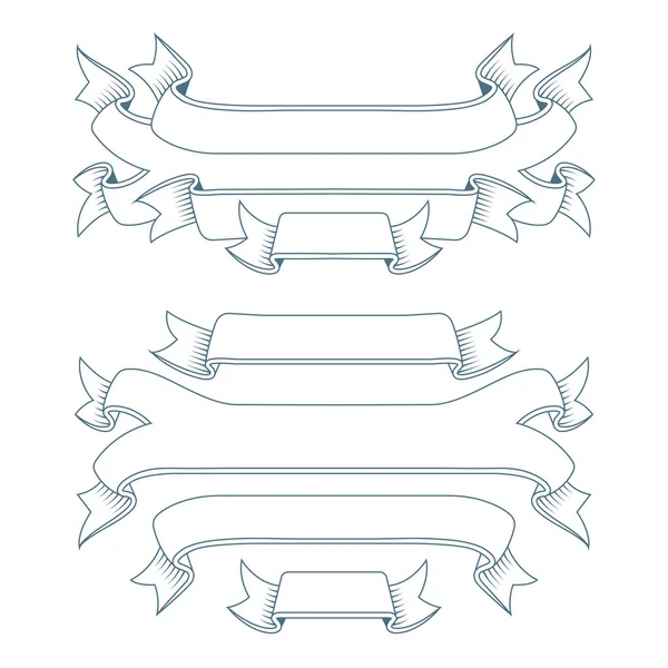 彩带和横幅 雕刻风格古老的老式横幅和缎带 用于贺卡 邀请函的矢量插图和设计元素 成套服务的一部分 — 图库矢量图片