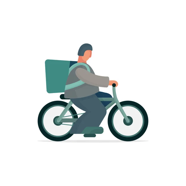 卡通风格的男主角和送货袋骑自行车 成套服务的一部分 — 图库矢量图片