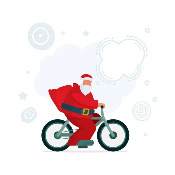 Santa Claus Abstraktní Kreslený Znak Ridding Bike Santa Claus Pytlem — Stockový vektor