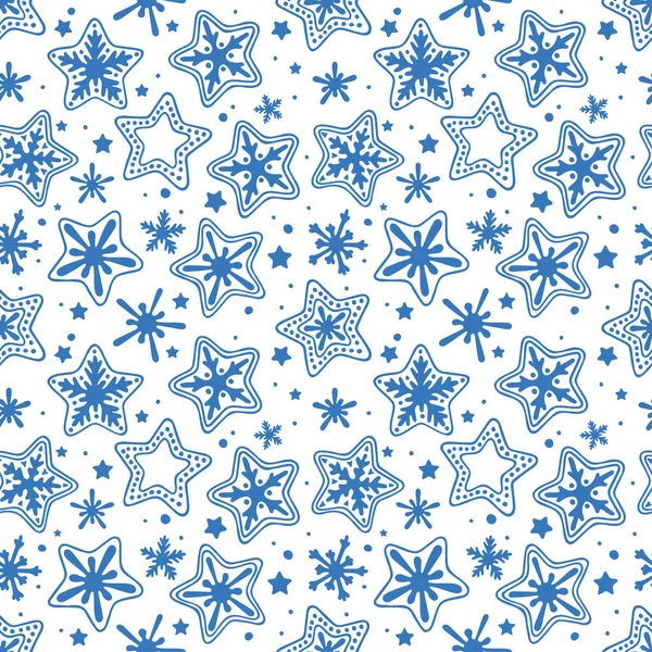 Χέρι Ζωγραφισμένα Αστέρια Και Νιφάδες Χιονιού Χωρίς Ραφή Μοτίβο Φόντου — Διανυσματικό Αρχείο