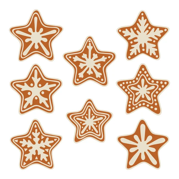 Vánoční Sušenky Ručně Kreslené Hvězdy Tvaru Vánoční Cukroví Vektorové Ilustrace — Stockový vektor