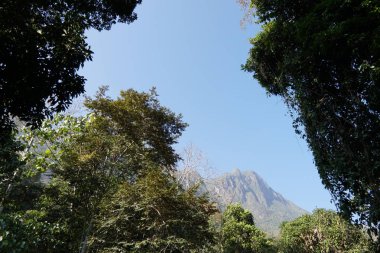 mavi gökyüzü arka planda dağların görünümü 