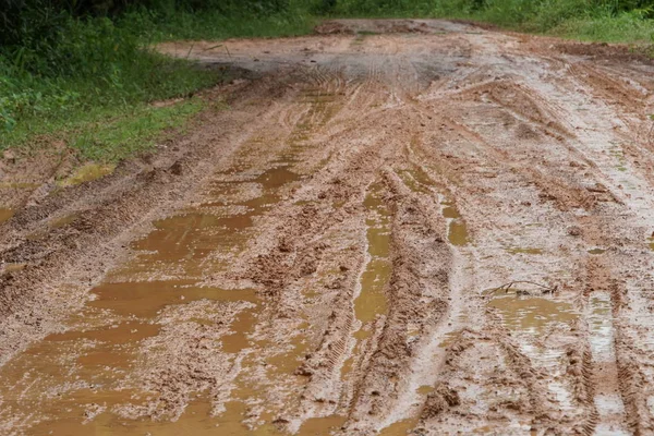 昼間の雨の後の汚い地面道路 — ストック写真