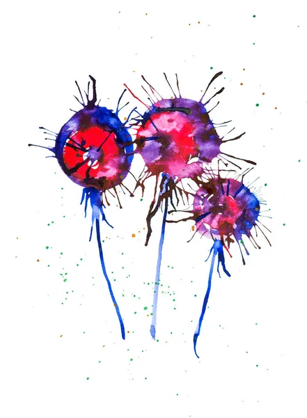Abstract watercolor illustration of bright multicolor dandelions