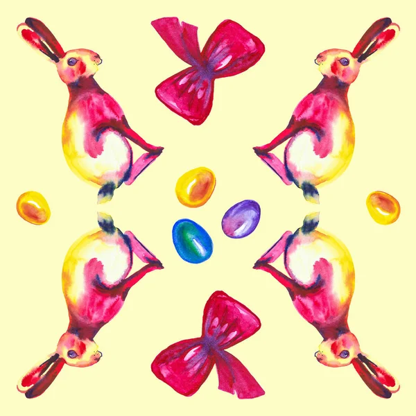 Bezszwowy wzór abstrakcyjny Multicolor Bunny, różowy łuk i Colo — Zdjęcie stockowe