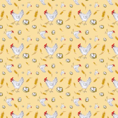 Tavuk, tavuk yumurta bir sepet ve bir whe seamless modeli