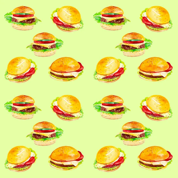 Zestaw pyszne Burgery świeże. Akwarela ilustracja na białym tle — Zdjęcie stockowe