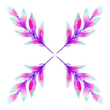 Güzel soyut çiçek ve yaprak suluboya resim.