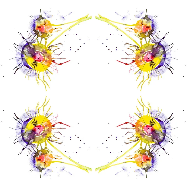 Abstract watercolor illustration of bright multicolor dandelions  isolated on white background.Seamless pattern