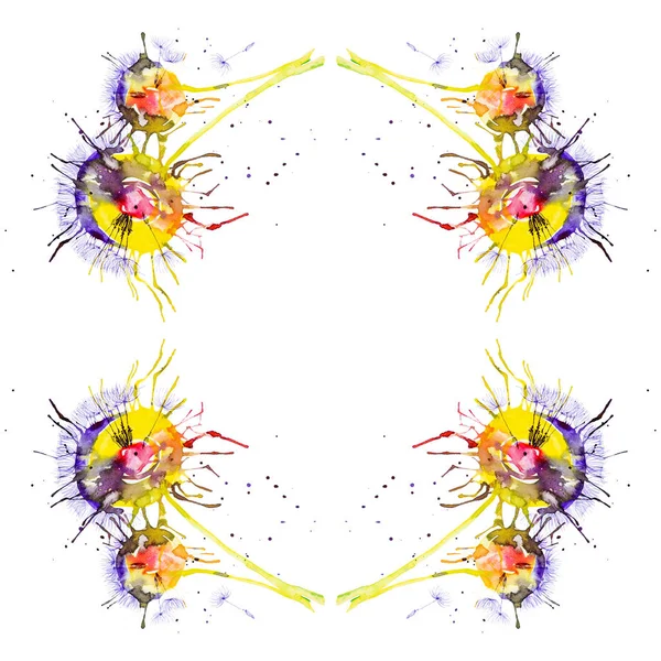 Абстрактна акварельна ілюстрація яскравих різнокольорових кульбаб ізольованих на білому тлі. Безшовний візерунок — стокове фото