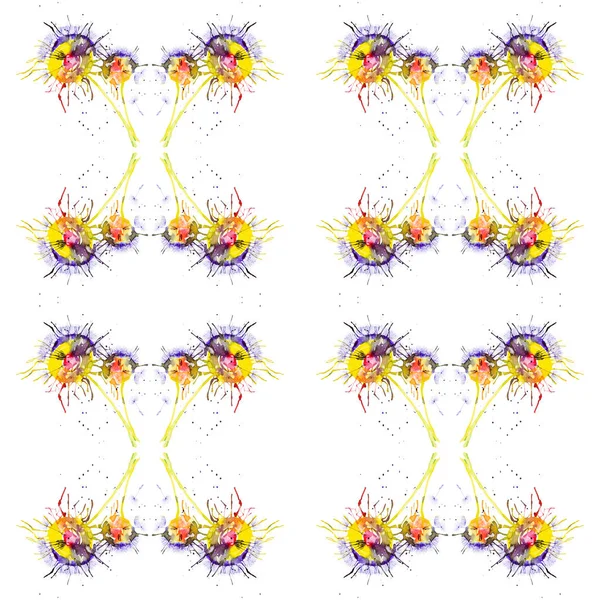 Abstract watercolor illustration of bright multicolor dandelions  isolated on white background.Seamless pattern
