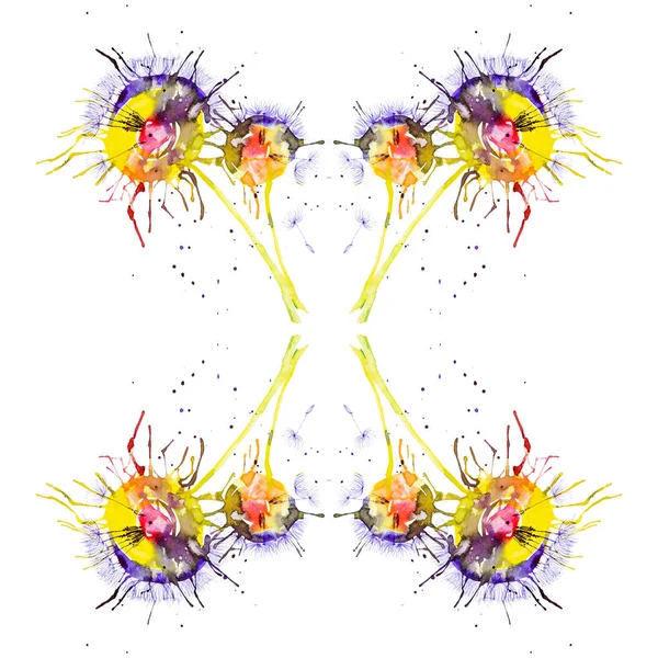 Abstract aquarel illustratie van Bright Multicolor paardebloemen geïsoleerd op witte achtergrond. Naadloos patroon — Stockfoto