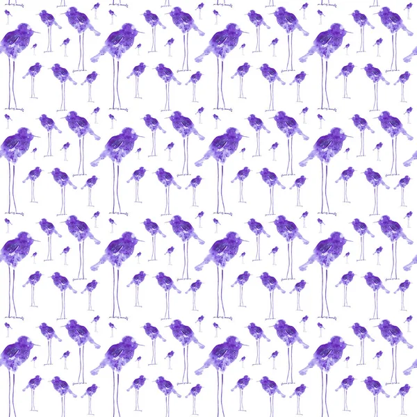 Aquarel illustratie van abstracte vogel druppels op lange benen, kinderachtig. Afdrukken, ontwerpelementen. Geïsoleerd op witte achtergrond. Naadloos patroon — Stockfoto