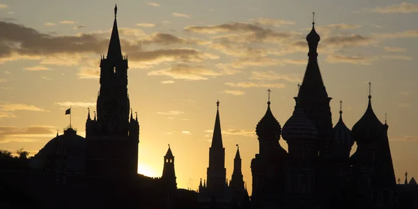 Silhouette Mosca Edifici Storici Cremlino Cattedrale Basilio — Foto Stock
