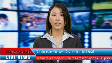 Asya Amerikan anchorwoman alt üçte ile yayın Tv haberler kavramı