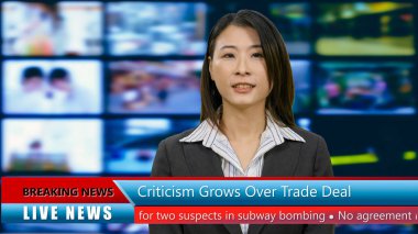 Asya Amerikan anchorwoman alt üçte ile yayın Tv haberler kavramı