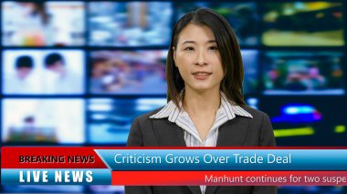 Asya Amerikan anchorwoman alt üçte ile yayın Tv haberler kavramı