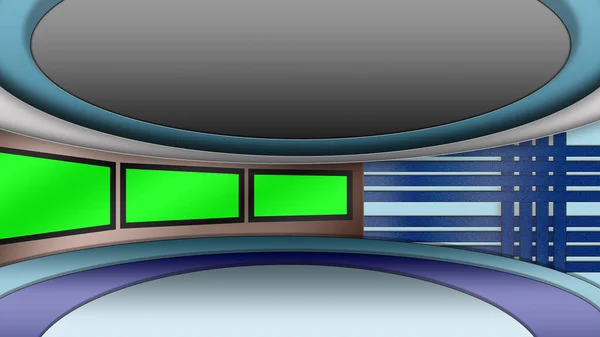 虚拟电视新闻演播室设置绿色屏幕 — 图库照片