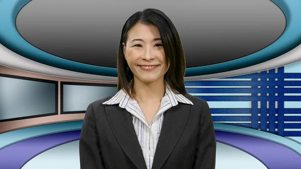 Asian Anchorwoman Studio — Stock Photo, Image