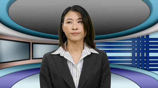 Asian Anchorwoman Studio — Stock Photo, Image