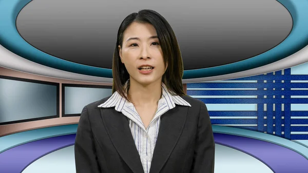 Asian Anchorwoman Studio — Stock Photo, Image