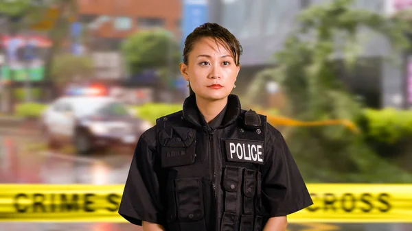Asiático Americano Mulher Policial Local Crime — Fotografia de Stock