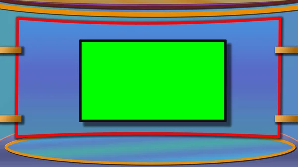 Blue and red theme TV news studio background with greenscreen