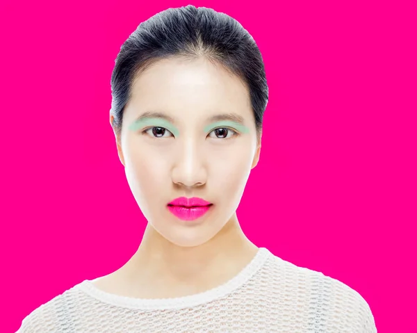 Краса Портрет Китайський Підліток Яскравий Рожевий Фон Догляду Шкірою Концепції — стокове фото